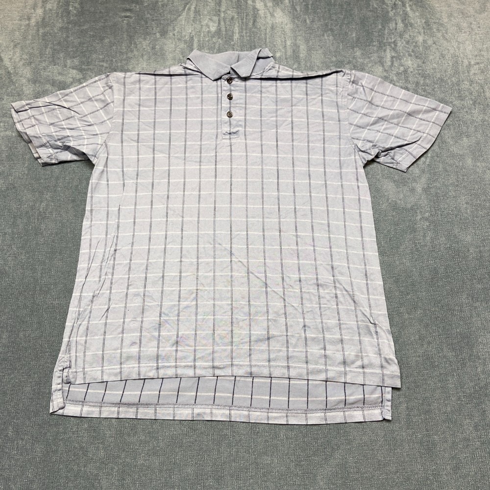 Cambridge Classics Polo Shirt Mens Medium Gray Gingham Plaid Cotton Performance